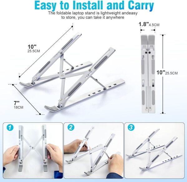Sorung Laptop Stand for Desk, Adjustable Laptop Riser ABS+Silicone Foldable Portable Laptop Holder, Ventilated Cooling Notebook Stand for MacBook Pro Air, Lenovo, Dell, HP, Laptops,Tablet - Image 3
