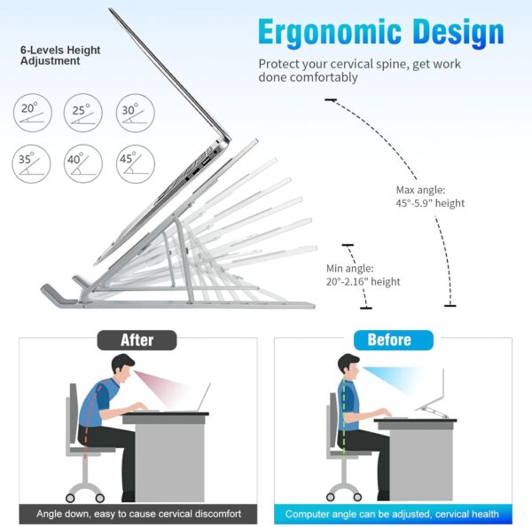 Sorung Laptop Stand for Desk, Adjustable Laptop Riser ABS+Silicone Foldable Portable Laptop Holder, Ventilated Cooling Notebook Stand for MacBook Pro Air, Lenovo, Dell, HP, Laptops,Tablet - Image 4